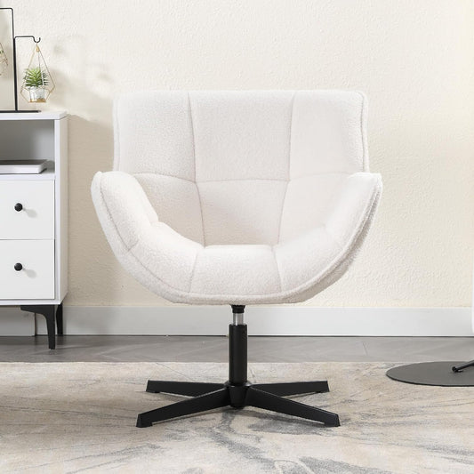 chairus Accent Armchair for Living Room, Swivel Faux Fur Tub Chair, Upholstered Occasion Chair with Metal Legs (White) - QUORE