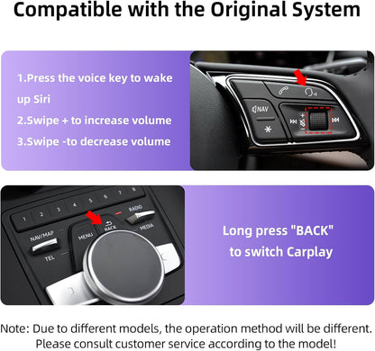 EZoneTronics Draadloze CarPlay & Android Auto Retrofit Kit Decoder voor Audi A4/A5/A6/A7/Q2L/Q5L/Q7 2014-2022 met MIB/MMI 3G Plus Systeem Draadloze Adapter Plug & Play Upgrade Box met SWC Mirrorlink