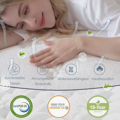 Matras, 120 x 200 cm, 36 cm, H3, hoogte 7 zones, orthopedische pocketveringmatras met Comfort traagschuimlaag, Öko-Tex gecertificeerd, 101 nachten proefslapen