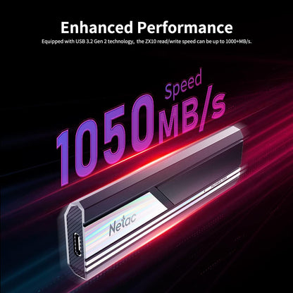 Netac ZX10 Extreme 2TB Portable NVMe SSD, USB-C, Up to 1050MB/s Read Black Solid State Drive - QUORE