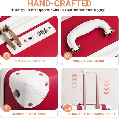 Urecity Vintage reiskofferset, 4-delig, licht, retro, lederen koffer, harde schaal, trolley, handbagage, sets met TSA-slot en 8 wielen (S-M-L-XL), rood, Kofferset