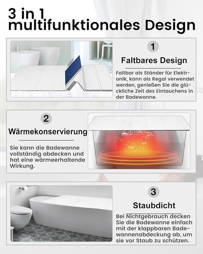 Badkuipafdekking Wit – Badhoes – Baddeksel – Afdekplaat – Isolatieplaat – 75 x 180 cm – 12 mm PVC, Tot 10 kg Belastbaar