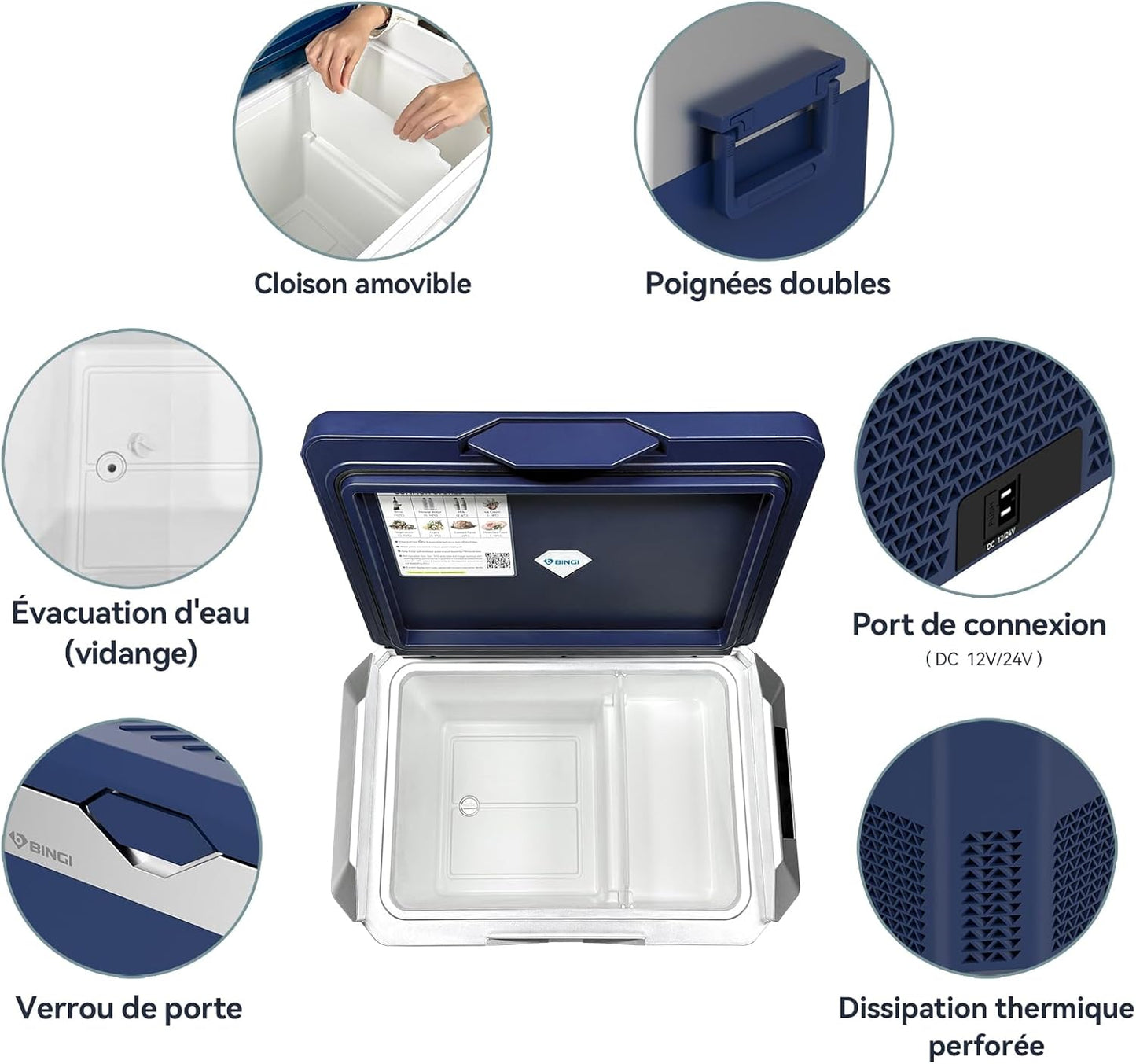 BINGI Compressor Koelbox, 30 Liter Draagbare Auto Koelkast, 12/24 V DC en 230 V AC, Mini-koelkast Voor Auto, Vrachtwagen, Camping, Camper en Thuis