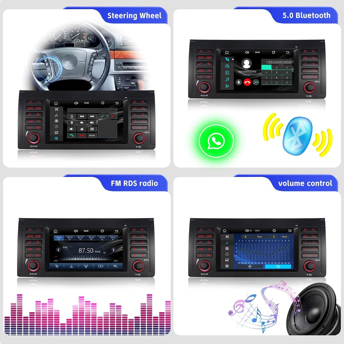 Autoradio voor BMW E39 E53 M5 met Draadloze CarPlay Android Auto Linux Systeem Snel Opstarten Vloeiend Werken Bluetooth USB FM AM IPS Touchscreen (BMW E39)