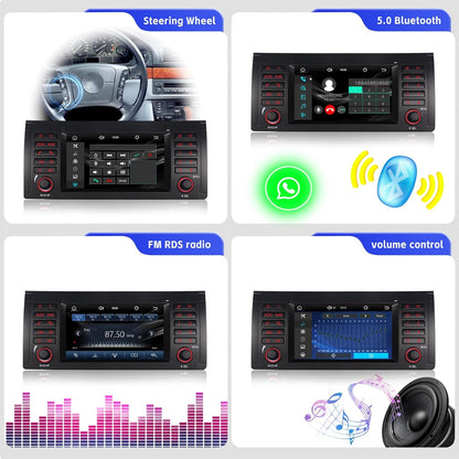 Autoradio voor BMW E39 E53 M5 met Draadloze CarPlay Android Auto Linux Systeem Snel Opstarten Vloeiend Werken Bluetooth USB FM AM IPS Touchscreen (BMW E39)