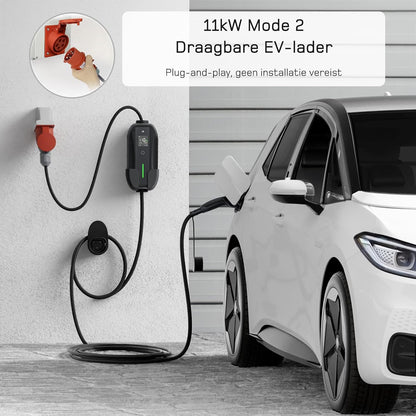dé EV Charger Type 2 11kW [20m, 3-Fase, 6-16A] Laadpaal 11kW 3 Fase met instelbaar laadvermogen, Mobile Wallbox voor model Y/3, ID.3/4/5, Enyaq, EX30/XC40, Niro en Andere EV&PHEV