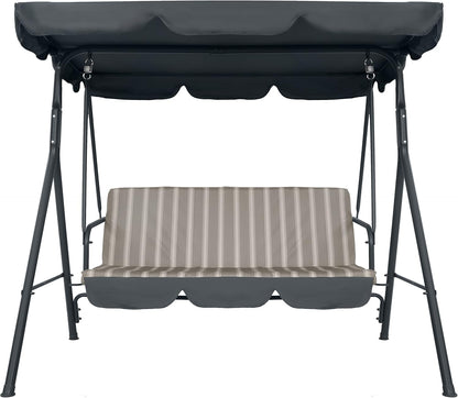 3-Seater Garden Swing Bench with Adjustable Sun Canopy, Tiltable Brown