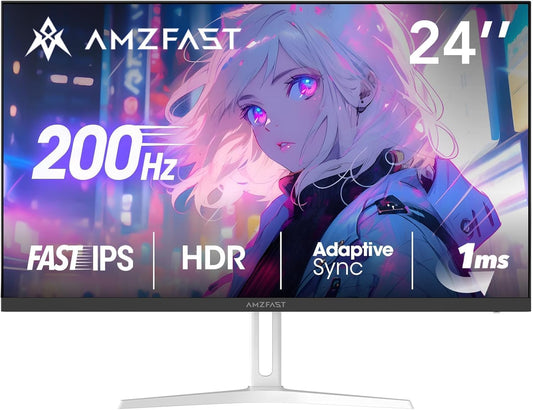 Monitor da Gaming Amzfast 24 Pollici - 200Hz, FHD 1920x1080, Fast IPS, 1ms MPRT, 80% DCI-P3, 110% sRGB, HDR, Anti-Luce Blu, Adaptive Sync, VESA 75x75, HDMI 2.0/DP 1.4, Bianco - AMZG24X1W - QUORE