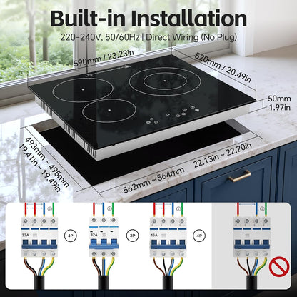 Keramische Kookplaat – Inbouw Kookplaat – 3 Zones Kookplaat – Elektrische Kookplaat – Glaskeramische Kookplaat – 5400 W Vermogen – Touch-Bediening Met Timer