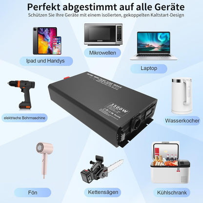 <font dir="auto" style="vertical-align: inherit;"><font dir="auto" style="vertical-align: inherit;">        DATOUBOSS Inverter, 24V to 230V, 3500W/7000W, pure sine wave, voltage converter, with remote control, EU socket, LCD display, digital display, inve
