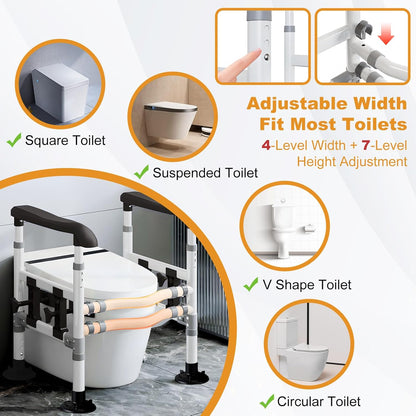 supregear Toiletsteun voor Ouderen en Gehandicapten, in Hoogte en Breedte Verstelbaar, Antislip Handgrepen met Zuignappen, Past op Meeste Toiletten, Eenvoudig te Installeren, Zwart