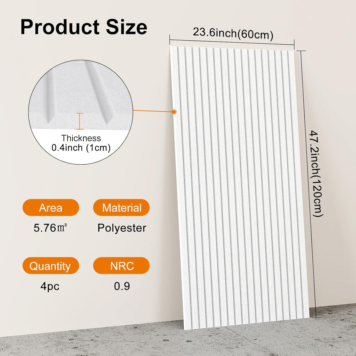 4 stuks akoestische panelen, 120x60 decoratieve geluiddichte wandpanelen, grote zelfklevende geluidsabsorberende panelen voor kantoor, thuisbioscoop, studio, wit