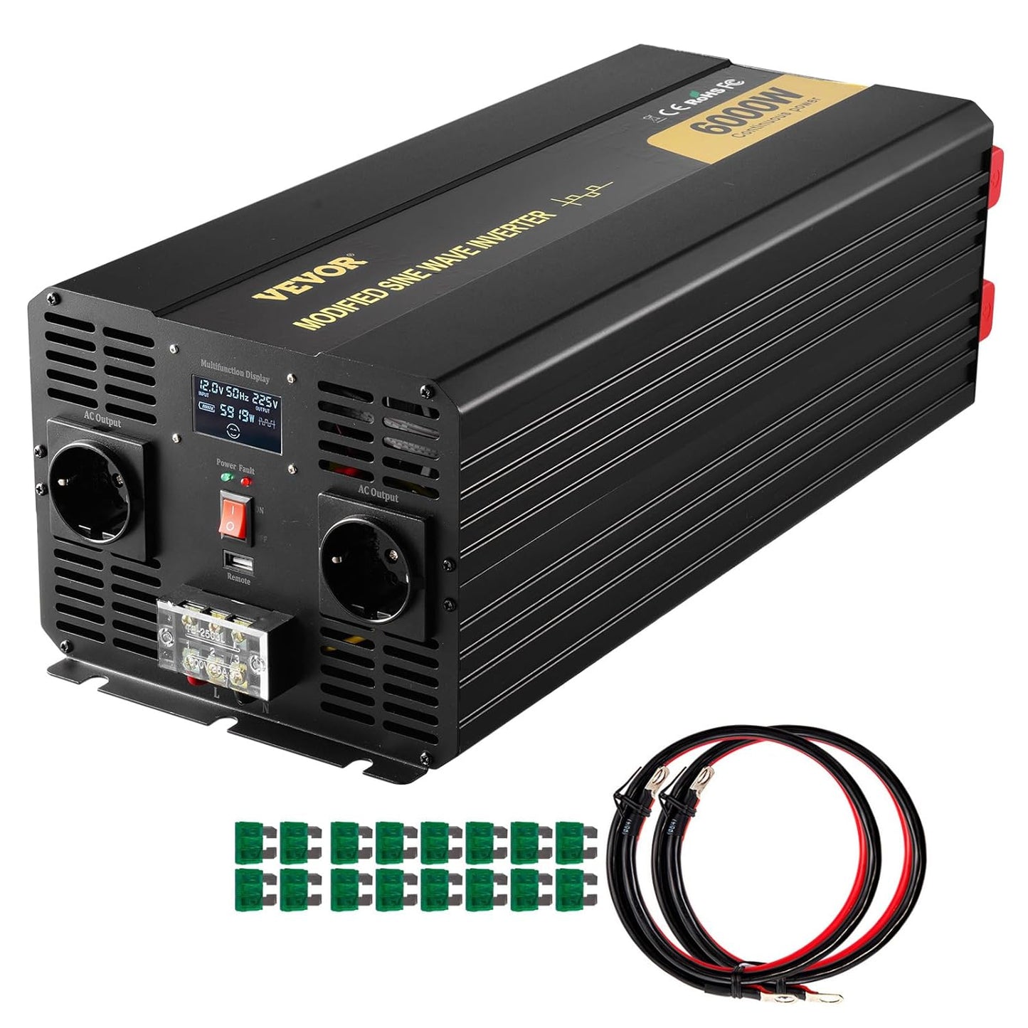 Gemodificeerde Sinusgolf Omvormer – Spanningsomvormer, Auto-Omvormer, Stroomomvormer, Converter – 12V DC Naar 230V AC – 6000 W, Lcd-Display En Afstandsbediening