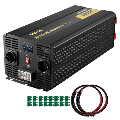 Gemodificeerde Sinusgolf Omvormer – Spanningsomvormer, Auto-Omvormer, Stroomomvormer, Converter – 12V DC Naar 230V AC – 6000 W, Lcd-Display En Afstandsbediening
