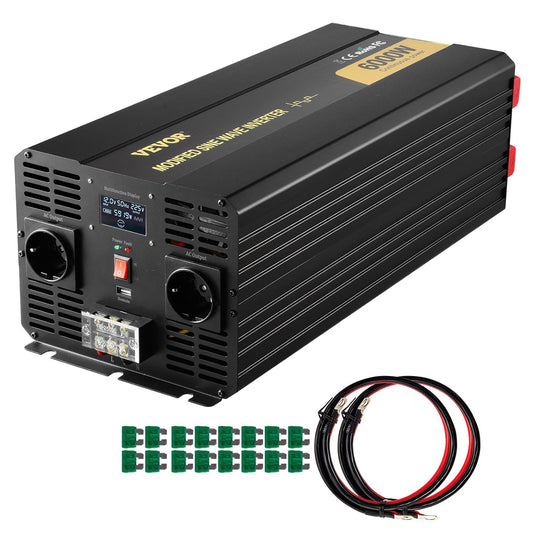 Gemodificeerde Sinusgolf Omvormer – Spanningsomvormer, Auto-Omvormer, Stroomomvormer, Converter – 12V DC Naar 230V AC – 6000 W, Lcd-Display En Afstandsbediening