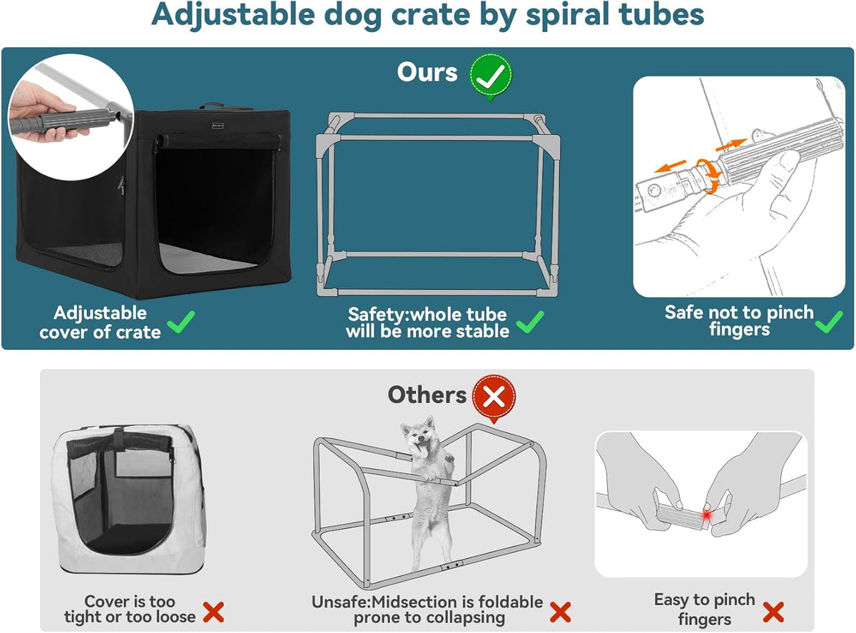 Petsfit Hondenkrat, stevig frame en ventilatierooster, grote hondenkist voor autoreizen, fleece mat rolgordijn hondendrager voor middelgrote tot grote honden