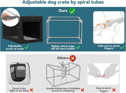 Petsfit Hondenkrat, stevig frame en ventilatierooster, grote hondenkist voor autoreizen, fleece mat rolgordijn hondendrager voor middelgrote tot grote honden