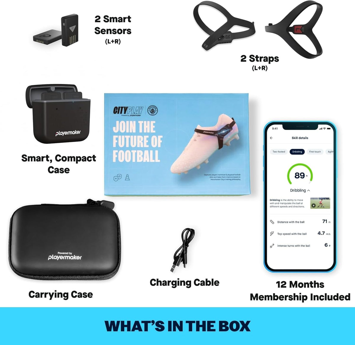 CITYPLAY Slimme Voetbaltracker voor Voetbalschoenen door Playermaker, Volg 25+ Statistieken, Inclusief 12 Maanden Toegang tot de CITYPLAY Voetbaltrainingsapp, Geavanceerder dan GPS, Middelgroot