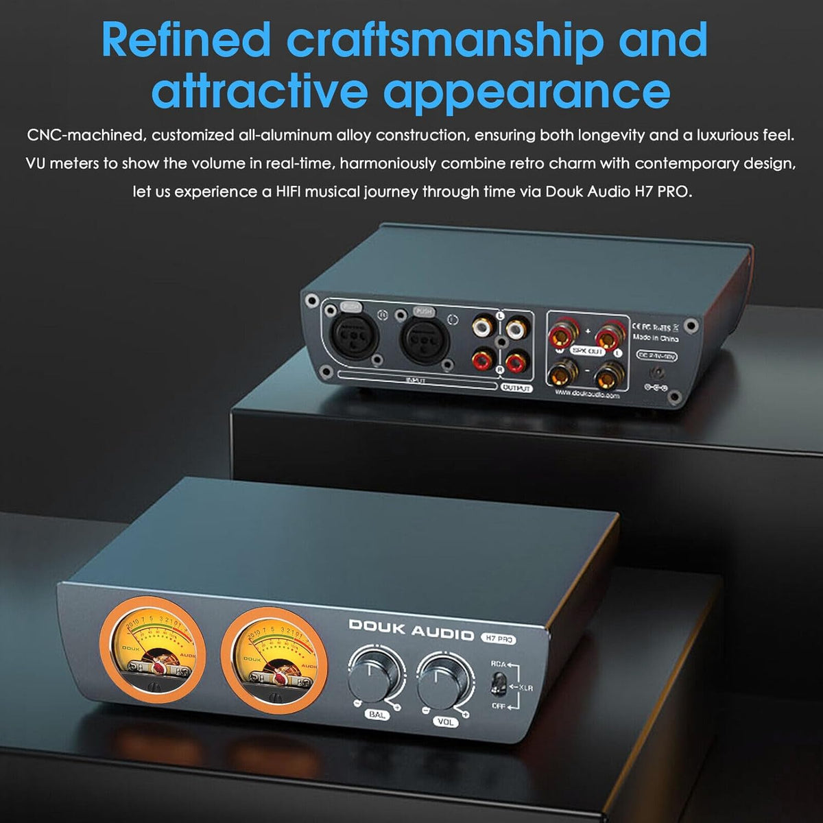 Douk Audio H7PRO TPA3255 Digitale hifi-versterker met VU-meter, 300 W, home stereo versterker