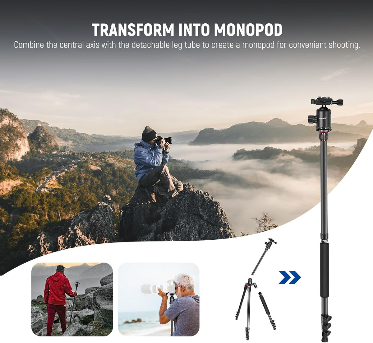 Camerastatief – Fotostatief – Videostatief – Reisstatief – Monopod – Met Telefoonhouder – 360° Kogelkop