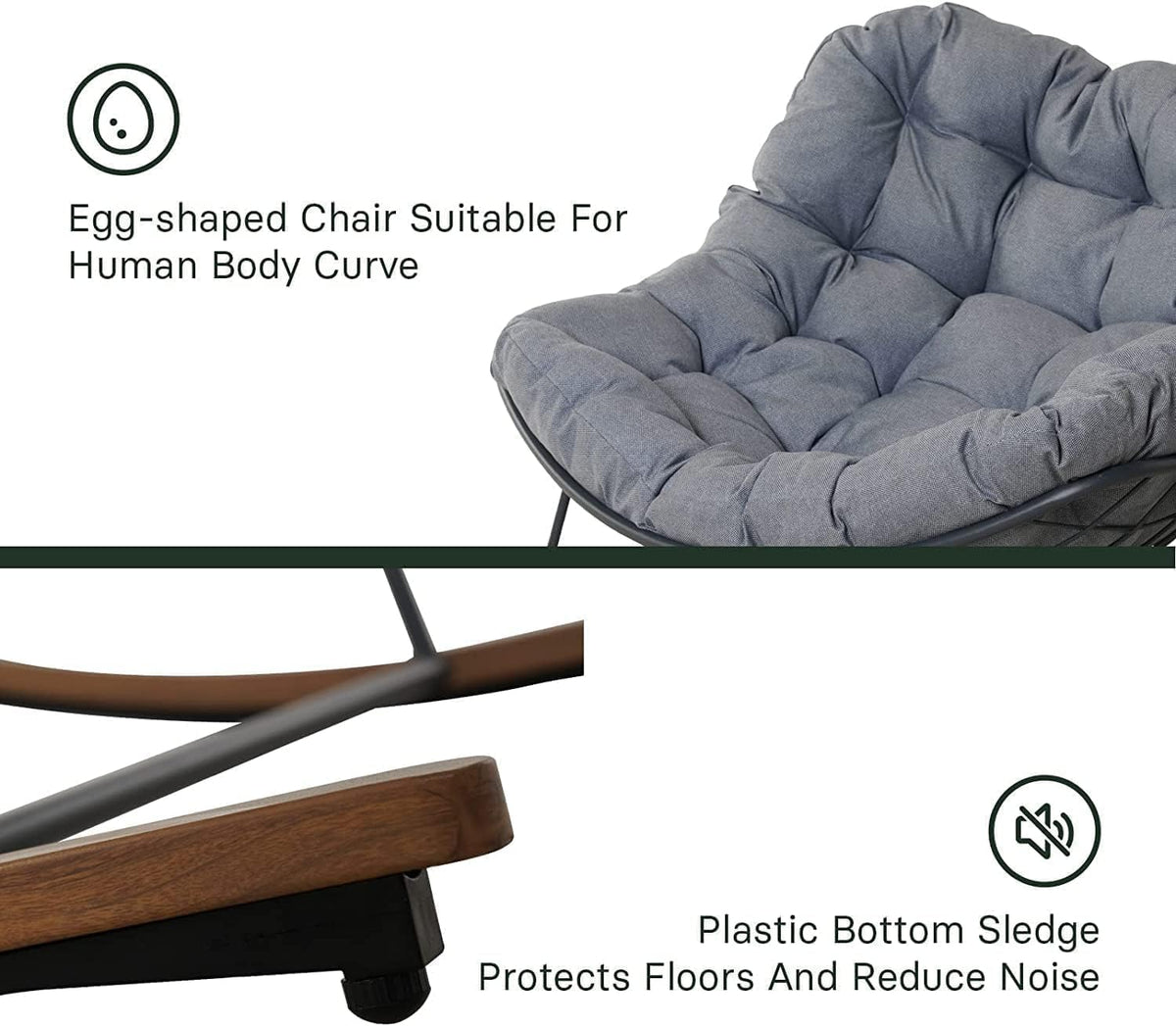 Grand patio Schommelstoel voor in de tuin, schommelstoel, relaxstoel met zachte bekleding, belastbaar tot 150 kg, voor tuin, slaapkamer, woonkamer, hoek, veranda, lichtgrijs