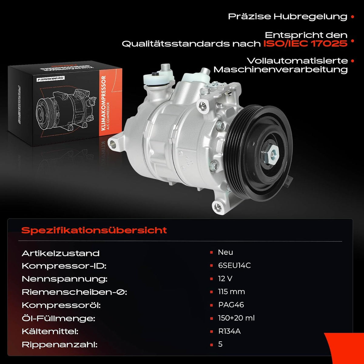 Frankberg 1x Airconditioning compressor Compatibel met A-Klasse W176 1.6L-2.1L 2012-2018 B-Klasse W246 W242 1.6L-2.1L 2011-Vandaag GLA-Klasse X156 1.6L-2.1L 2013-Vandaag Vervangen# 0038304460