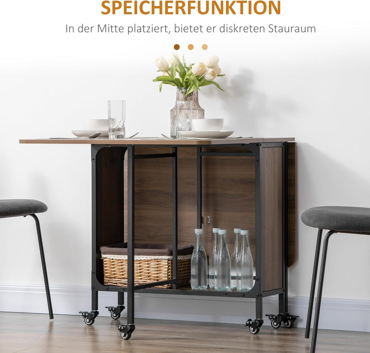 Inklapbare Eettafel – Uitklapbare Tafel – Opklapbare Keukentafel – Mobiele Eettafel – Uitbreidbare Tafel – Voor 6 Personen – Met Opbergruimte – Lichtbruin Melamine