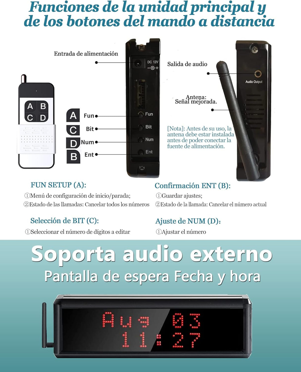 CS-400D Draadloos lokalisatiesysteem, restaurant-afstandsbediening, 1 oproepdisplay, 16 toetsen, 2 armbandontvangers, bar, café, systeem