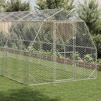 Chicken Coop 2.5 x 8 x 2.25 m, Galvanised Steel, Small Animal House, Cage, Chicken Coop, Outdoor Poultry Run - QUORE