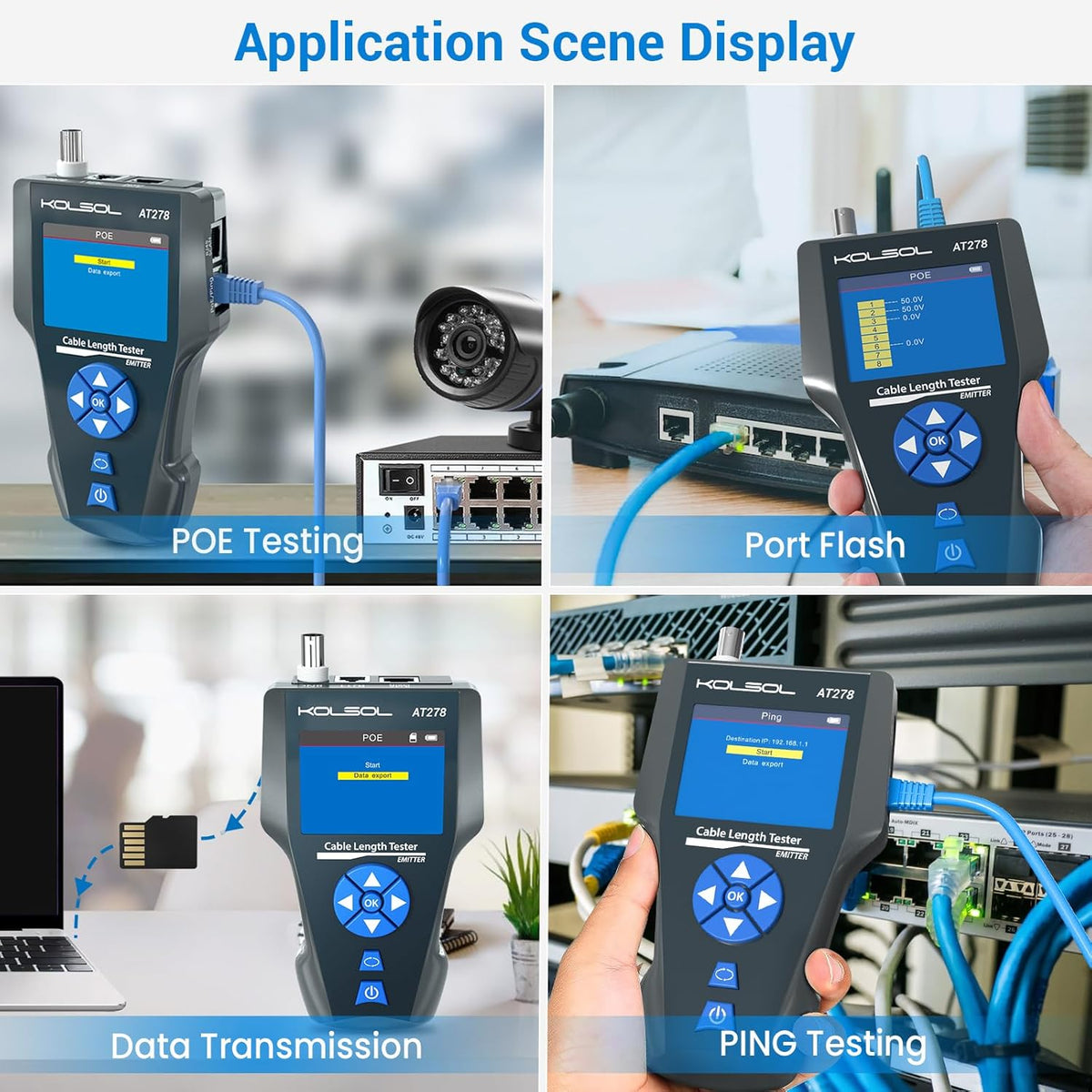 Netwerkkabeltester – Kabeltester – Kabeltracker – Kabelzoeker – Netwerkkabellocator – Voor RJ45, RJ11 en BNC – TDR Kabellengtemeting en PoE Detectie