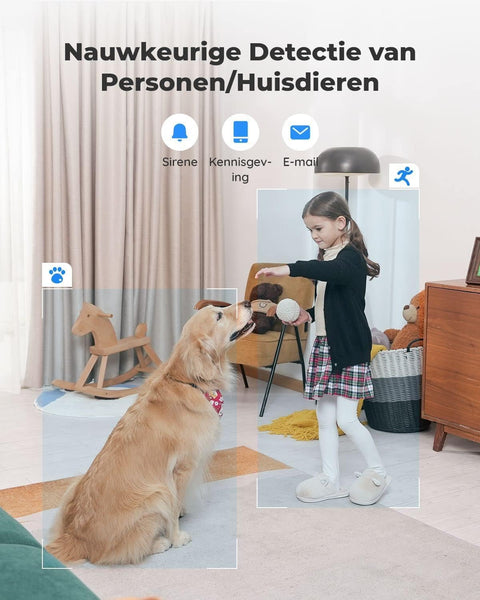 Beveiligingscamera - Wifi-beveiligingscamera - Baby Camerabewaking - Draadloos - voor Binnen - 2.4 & 5GHz - CCTV-camera - met AI-detectie van Mens - Huisdier - Automatisch Volgen - 3x Optische Zoom - Oudere Huisdieren - Tweerichtingsgeluid - Wit