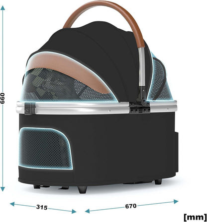 Fudajo hondenwagen 2-in-1 hondenbuggy inklapbaar zwart huisdierwagen honden met mand en plank