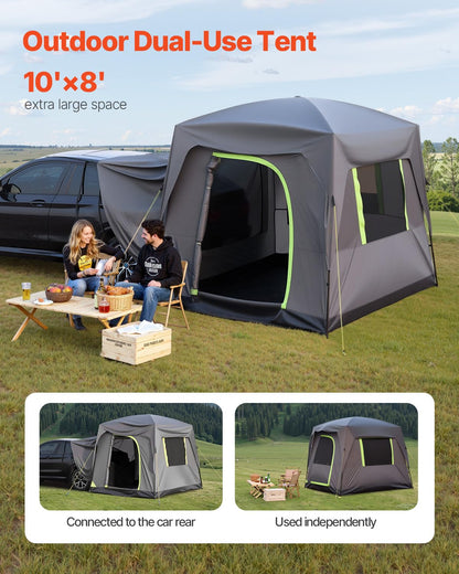 VEVOR Campingtent voor SUV, PU 2000 mm, waterdicht, ruim dubbellaags design voor 5-8 personen, met netramen, inclusief luifel en opbergtas, 2480 x 3080 x 2300 mm