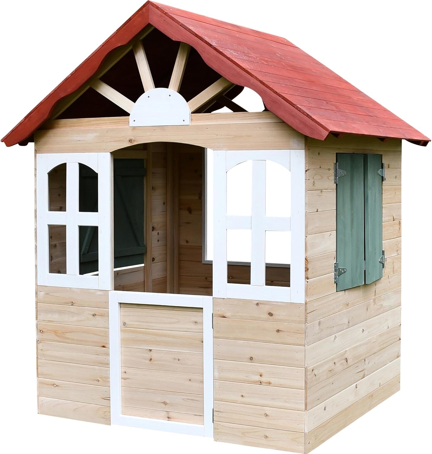 dobar® Kinderspeelhuis van hout met ramen en deuren, speelhuis, outdoor, bouwpakket met eenvoudige montage, kinderhuis voor tuin, rood, 115 x 102 x 125 cm