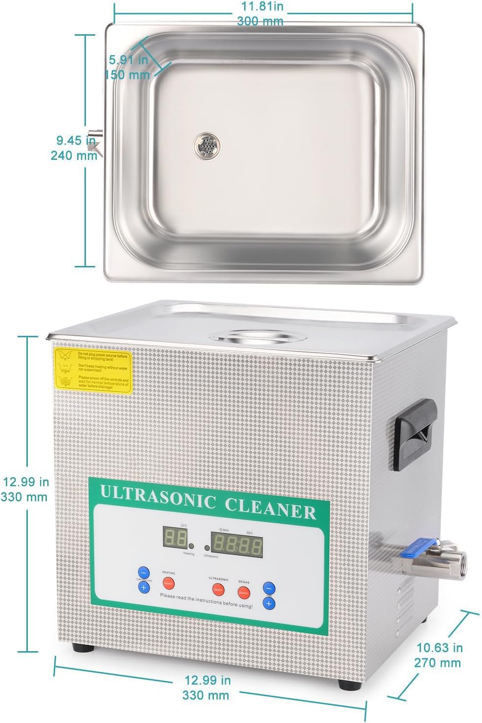stonylab Ultrasone Reiniger, Professioneel Alle Doeleinden Roestvrij Staal Ultrasonic Cleaner met Digitale Displaytimer en Warmteregeling voor laboratorium 220V, 10 L