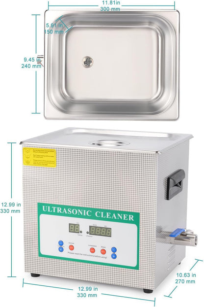 stonylab Ultrasone Reiniger, Professioneel Alle Doeleinden Roestvrij Staal Ultrasonic Cleaner met Digitale Displaytimer en Warmteregeling voor laboratorium 220V, 10 L