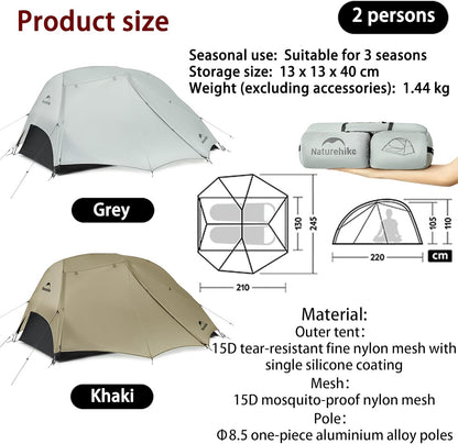 Naturehike Star River UL Wandeltent, ultralichte wandeltent, tweepersoonstent (1,44 kg), uitbreidbaar dubbel tentdak, geschikt voor wandelingen, fietstochten, kamperen en rugzakreizen