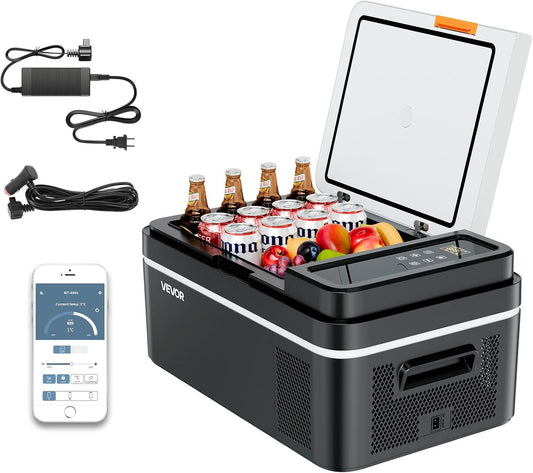 VEVOR Draagbare elektrische auto-koelbox, 20 l, draagbare mini-koelkast voor auto, werking DC 12 V 24 V, AC 100 V tot 240 V, instelbare temperatuur van -20 °C tot 20 °C, voor camper, reizen, boot