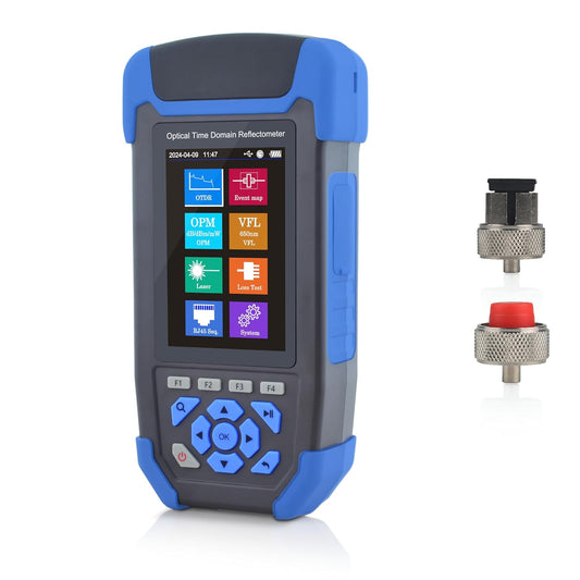 1310nm/24dB+1550nm/22dB Glasvezel OTDR met OPM+OLS+VFL+Evenementen Kaart+Verlies Test+RJ45-lijnsequencer+RJ45-kabeltracer SM Vezel Tester Compatibel met APC&UPC SC+FC+ST+LC-SS303T-2A1