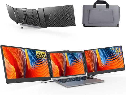 Laptop Screen Extender 14 inch 1080P FHD IPS, Portable Monitor for 13-17 Inch Laptops, Triple Monitor Extended with Dual Speakers, Plug-Play with Type-C/HDMI/USB-A - QUORE