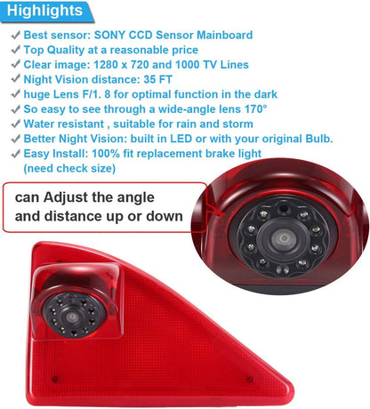 HD Auto Caravan Transporter parkeerhulp remlicht achteruitrijcamera hoek instelbaar, vervanging voor Opel/Vauxhall Movano/Renault Master/Nissan NV400 (achteruitrijcamera + 4,3 inch