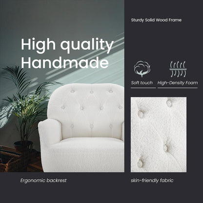 IWMH Armchair for Living Room, Teddy Fluffy Fabric Accent Chair for Bedroom, Read Tub Chair Comfortable Large Mid-Century Occasion Chair, Metal Legs (White*2) - QUORE