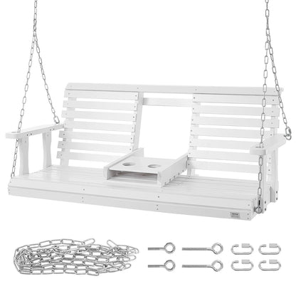 VEVOR Houten schommelbank, 1,5 m, terrasbank voor binnenplaats en tuin, sterk draagvermogen 399,2 kg, robuuste bank met ophangkettingen voor buiten, wit