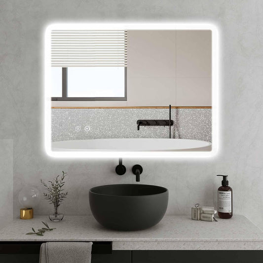 LED Badkamerspiegel – Spiegel Met LED Verlichting – Badkamerspiegel Met Anti-Fog – Wandspiegel – LED Opbouwspiegel – 80 x 60 cm – Driekleurige Verlichting – Anti Condens Functie