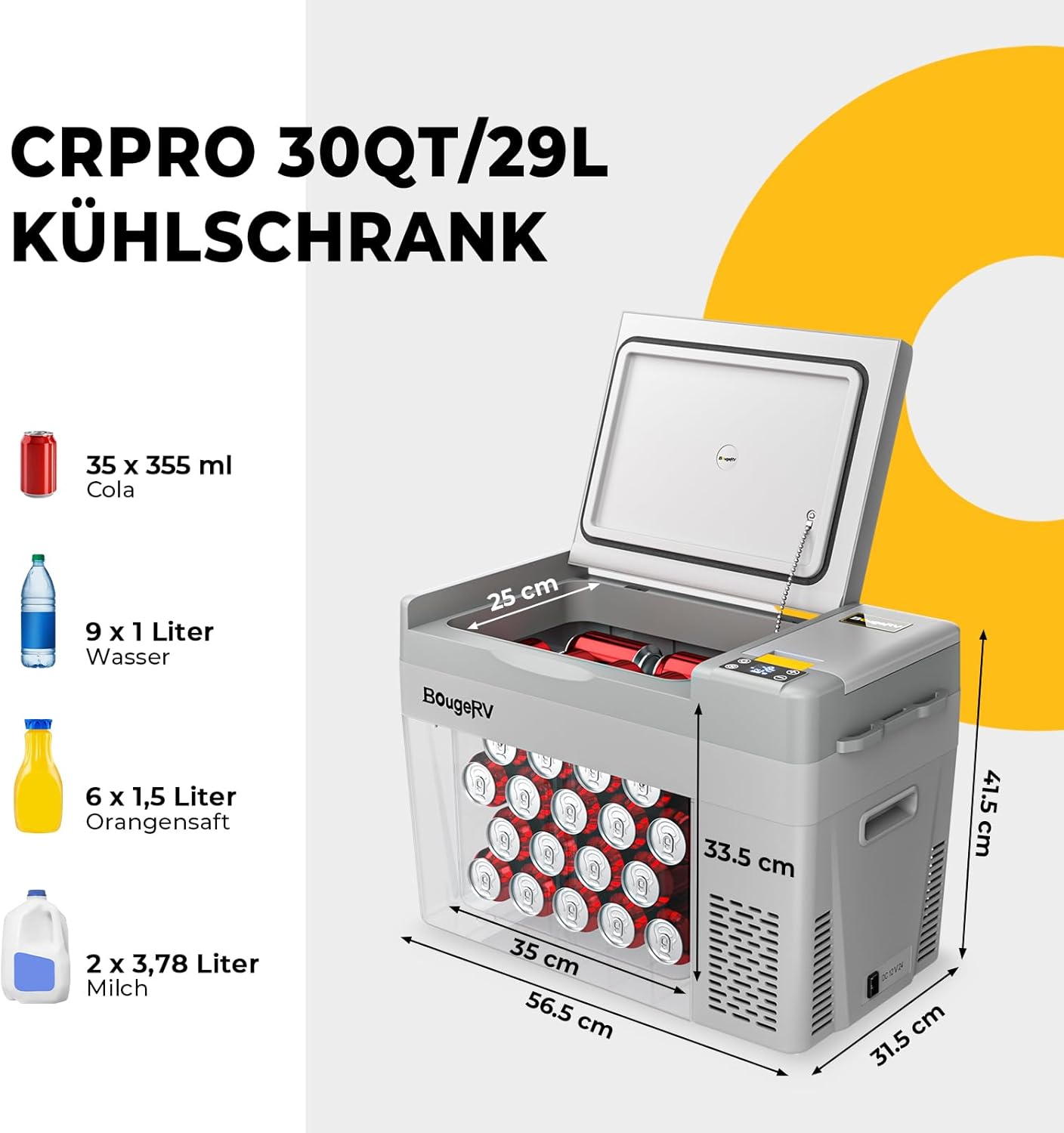 BougeRV CRPRO Compressor koelbox 12 V, 29 liter auto koelbox (-20 °C ~ 10 °C), 12/24 V DC & 110-240 V AC draagbare auto koelkast, 12 V koelkast, voor auto, camping, reizen, grijs