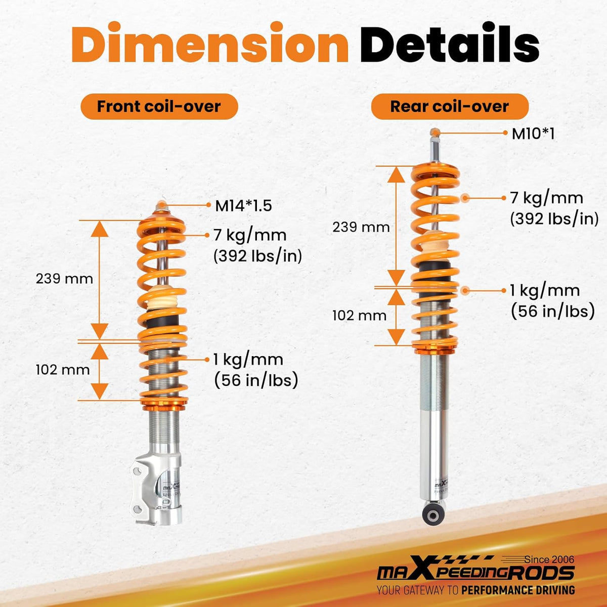 maXpeedingrods Set van 4 Coilover-combi-schroefdraad veerset schokdempers in hoogte verstelbaar voor VW Golf Mk2, Golf Mk3, Jetta Mk2, Jetta/Vento Mk3, Corrado 1989-1995, Toledo Mk1 goud