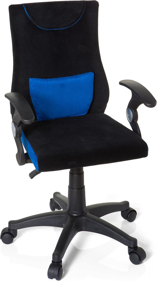 hjh OFFICE 670470 kinder bureaustoel KIDDY PRO AL stof zwart/blauw armleuningen comfortabele bekleding kinderstoel bureau chair