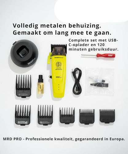 MRD Clipper Pro Smartbrain Professionele tondeuse voor heren met borstelloze motor, DLC Faper lemmet en metalen behuizing, MRD Pro oplaadbare USB-C-tondeuse