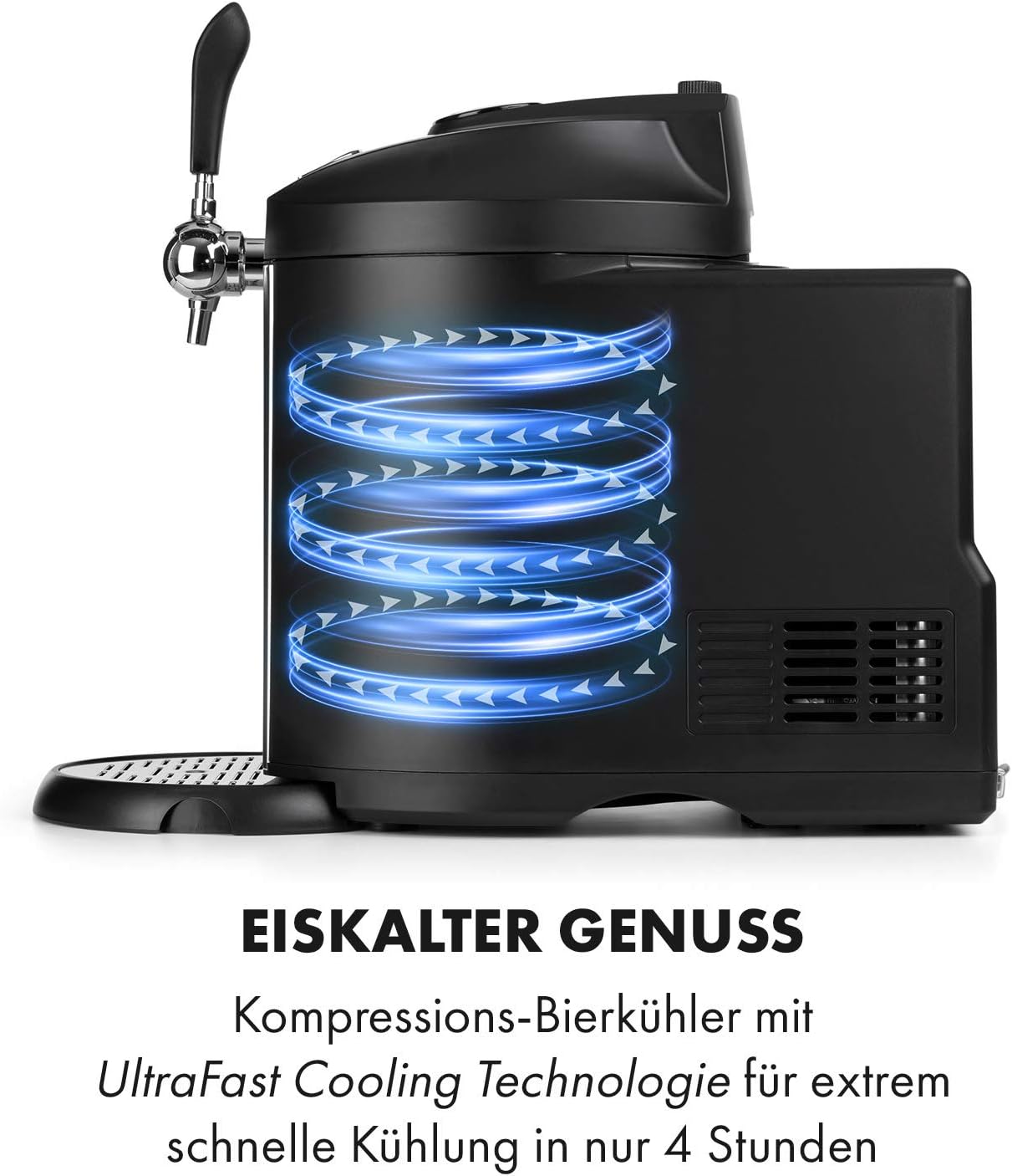 Klarstein Beerkules bierdispenser bierkoeler - voor alle 5 l fusten met en zonder uitgiftesysteem, drukmedium: CO2, incl. 3 patronen, compressiekoeling: koeltemperaturen van 2-12 ° C, zilverzwart