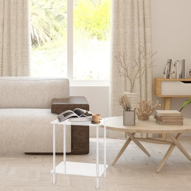 offietafel - Table - Coffe table - Living Room Table - Acryl Drinktafel - 2-laags - Helder - Transparant - Vierkante bijzettafel - Voor moderne woonkamer - Bijzettafel voor drankjes en snacks